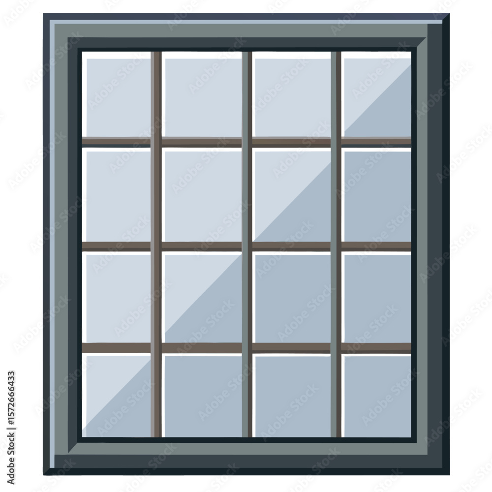 Fototapeta premium Grid-Style Square Window with Steel Gray Frame and Matte Glass