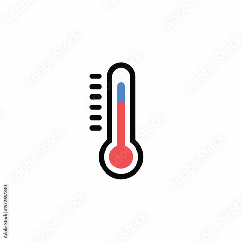 Minimalist Icon of a Thermometer Showing Moderate Temperature Red and Blue Liquid Levels Against White Background Simple Line Art Style Vector Graphic
