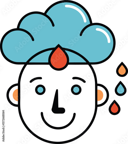 face with cloud head and rain thoughts white clear