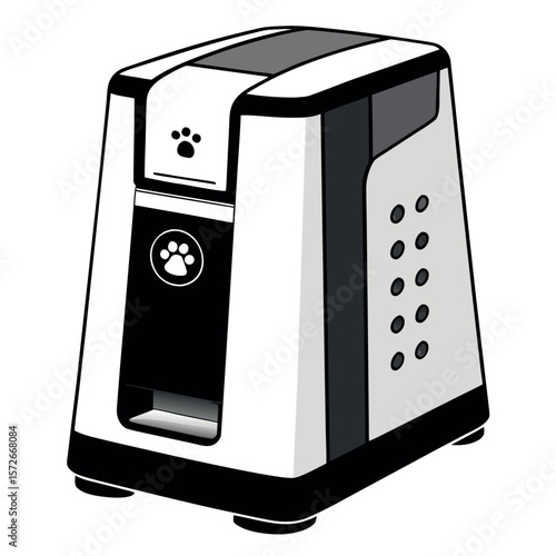 Modern Automatic Pet Food Dispenser – Clean Line Vector Illustration for Smart Pet Care Products, Feeding System Icons, E-Commerce Listings, and Minimalist Pet Supply Graphics

