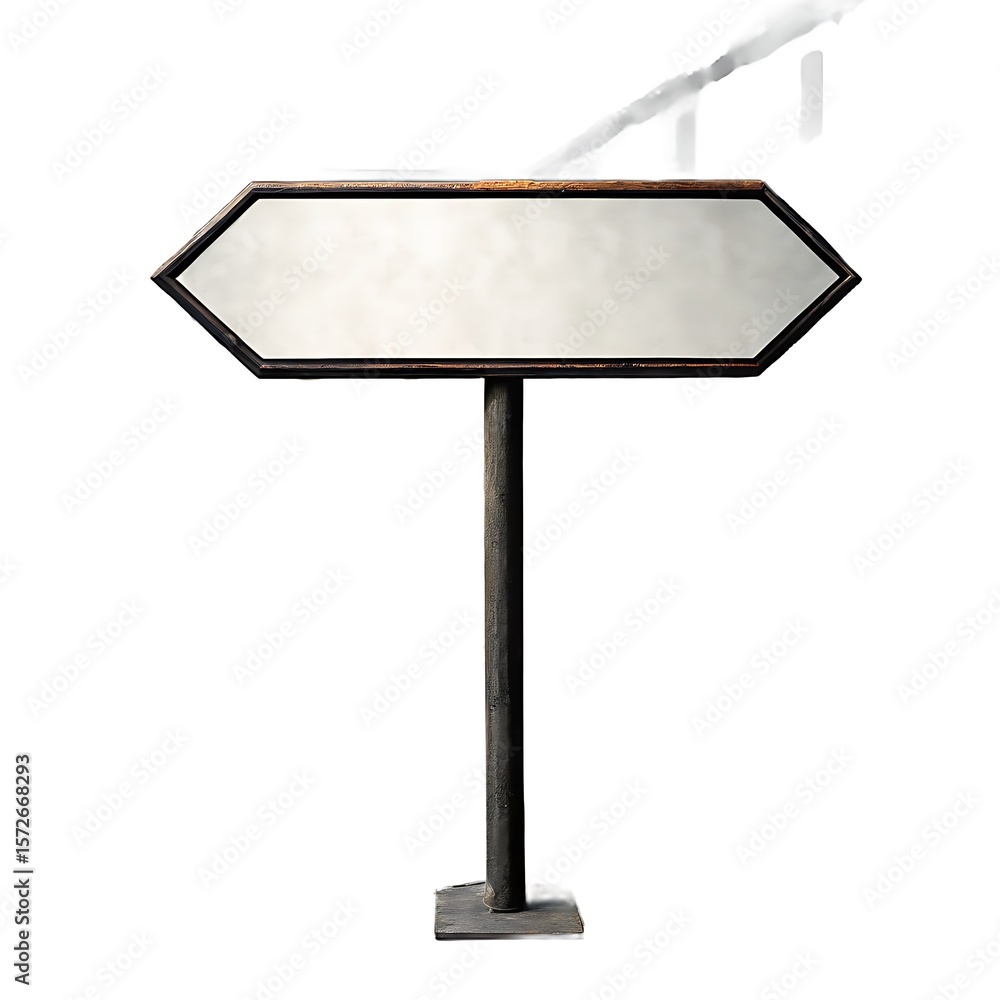 Fototapeta premium Isolated blank signpost with wooden frame and metal pole on a white background studio shot view