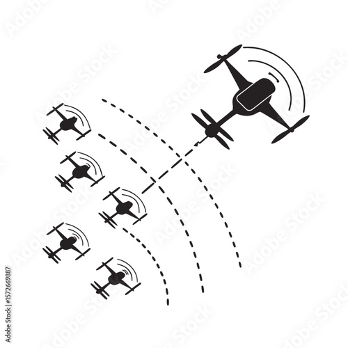 futuristic drone swarm with synced ai core vector