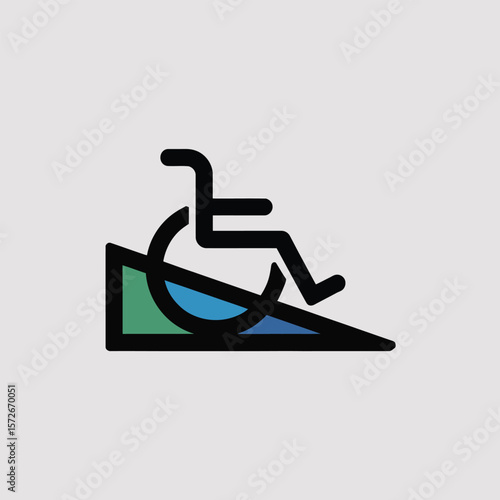 Minimalist Icon Wheelchair Ramp Accessibility Symbol Blue Green Gradient Colors Simple Line Art Design Vector Graphic