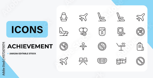 Airline Achievement Icons 25 Premium Line Icons for Aviation and Travel Websites