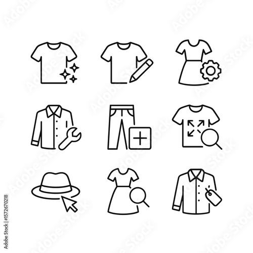 Outfit customization and styling icons. Outline symbols. Line design