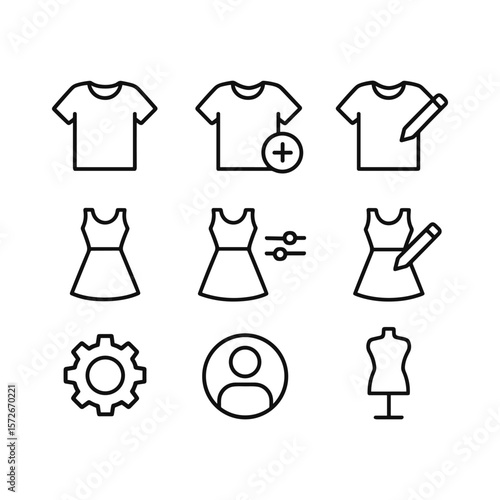 Fashion clothing vector icons collection. Outline symbols. Line design