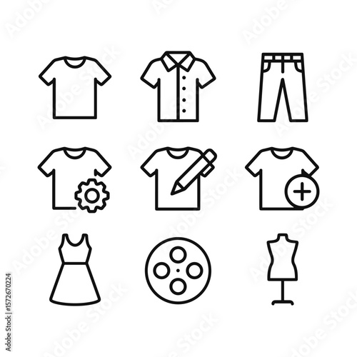Clothing and outfit vector icons. Outline symbols. Line design