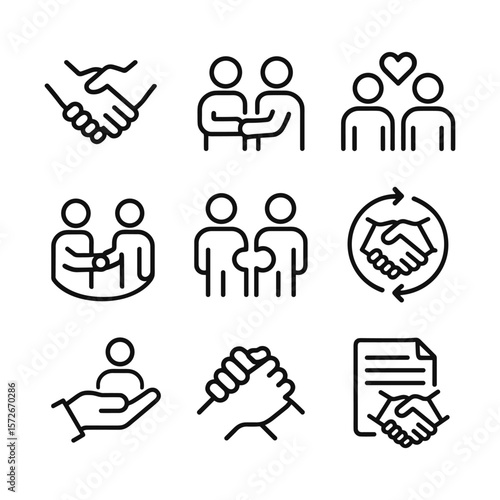 Business partnership vector icons. Outline symbols. Line design