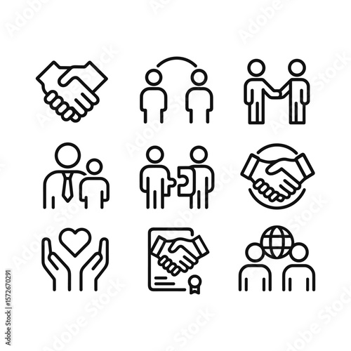 Wallpaper Mural Collaboration and partnership icons. Outline symbols. Line design Torontodigital.ca