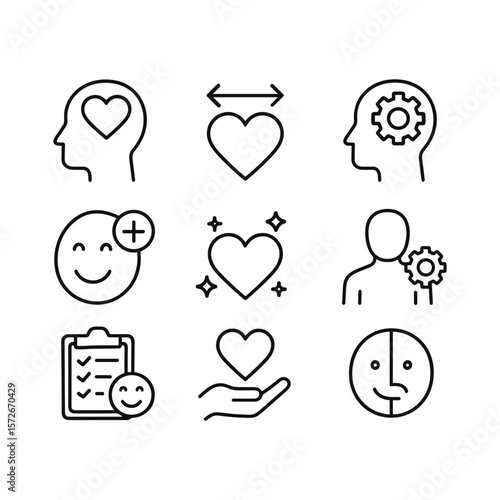 Emotional intelligence awareness icons. Outline symbols. Line design