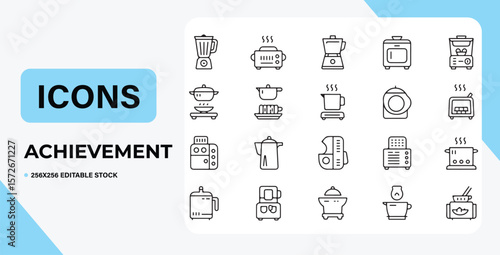 Collection of Kitchen Appliance Icons Blender, Toaster, Coffee Maker, and More