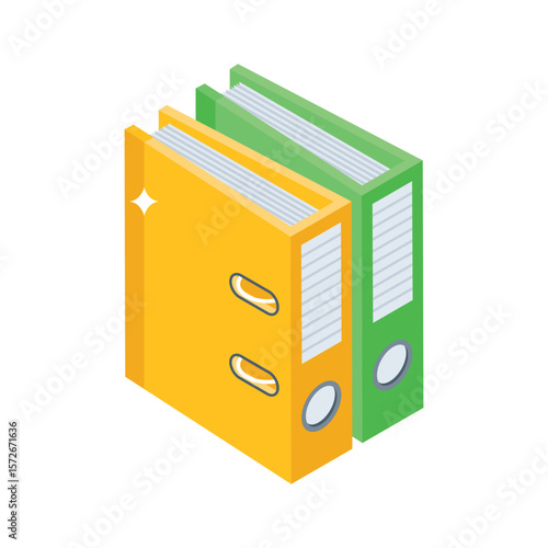 A premium isometric icon of colorful office binders