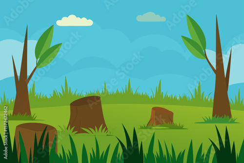 Meadow With Wild Tall Grass And Scattered Old Trees