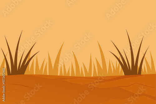 Desert Grass Steppe With Sparse Dry Grass And Cracked Earth
