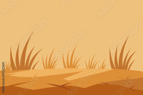 Desert Grass Steppe With Sparse Dry Grass And Cracked Earth