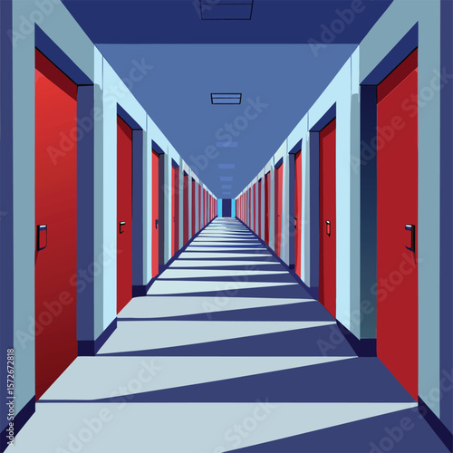 Infinite Hallway of Doors White Clear Background Art