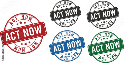 Act now stamp vector set urgent action needed immediate response design element