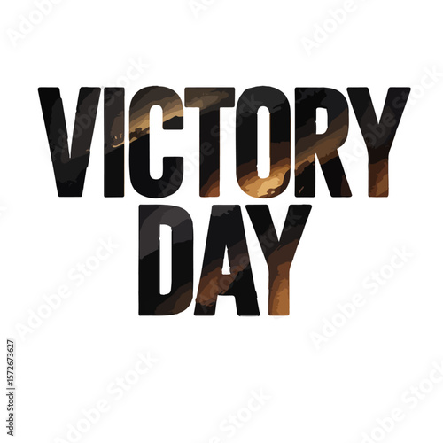 Victory Day Typography – Black and Gold Bold Text Design with Capital Letters on White Background