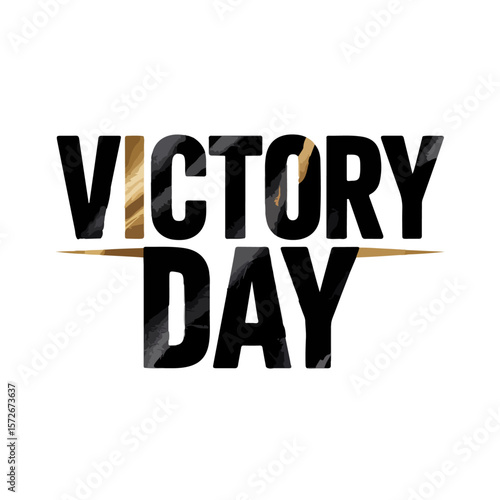 Victory Day Typography – Black and Gold Bold Text Design with Capital Letters on White Background