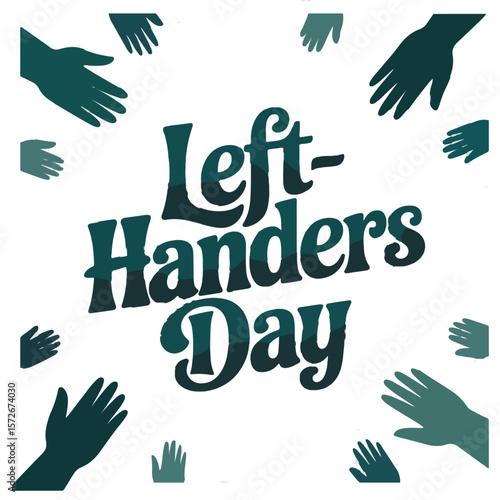 Left-Handers Day Illustration – Green Cartoon Hands and Bold Cursive Typography in Festive Vector Design