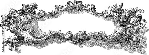 Ornate vintage floral frame in black and white engraving for decorative design