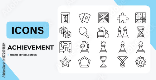 Diverse Game Icons: A captivating set of line art icons representing the vast world of games, each one a symbol of strategy, chance, and intellectual pursuit.  Evoking the playful spirit.