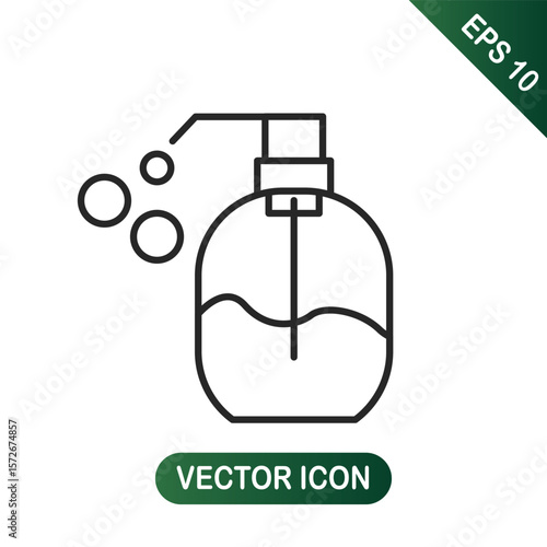 Icon of liquid soap in a bottle with dispenser.