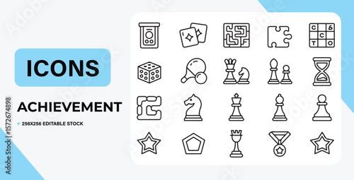 Game Icons: A collection of icons representing various games and achievements, perfect for a variety of design projects.