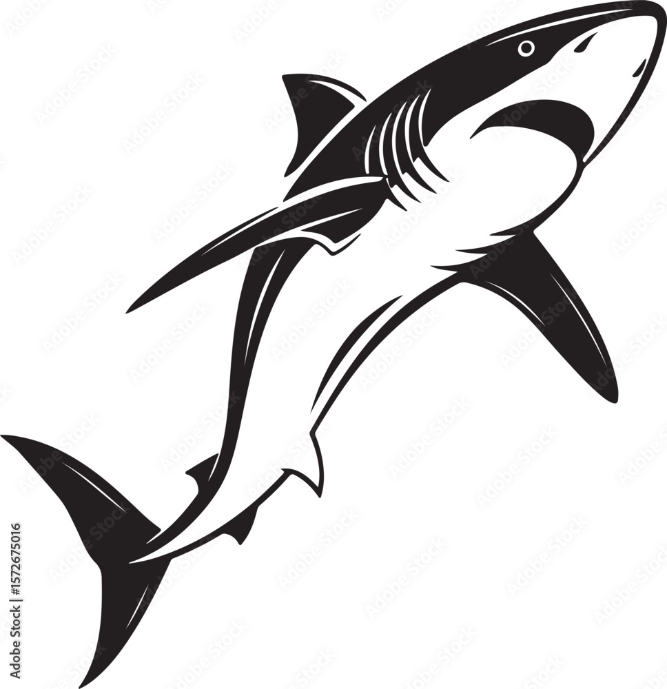 Fototapeta premium Stylized shark vector illustration, presenting a bold silhouette that captures the essence of the marine predator