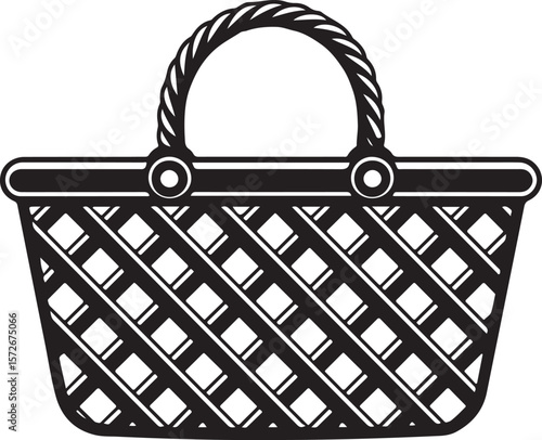 Picnic Basket Silhouette Vector, Traditional Outdoor Dining Symbol for Leisure