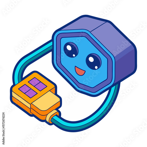 Happy cartoon usb plug and socket with colorful cable usb socket happy face