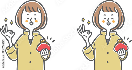 お財布を持っている若い女性　上半身　ベクター
