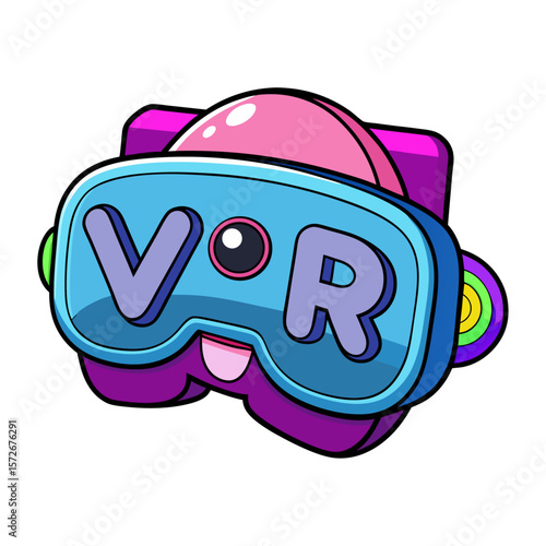 Playful cartoon vr headset with v r letters virtual reality technology