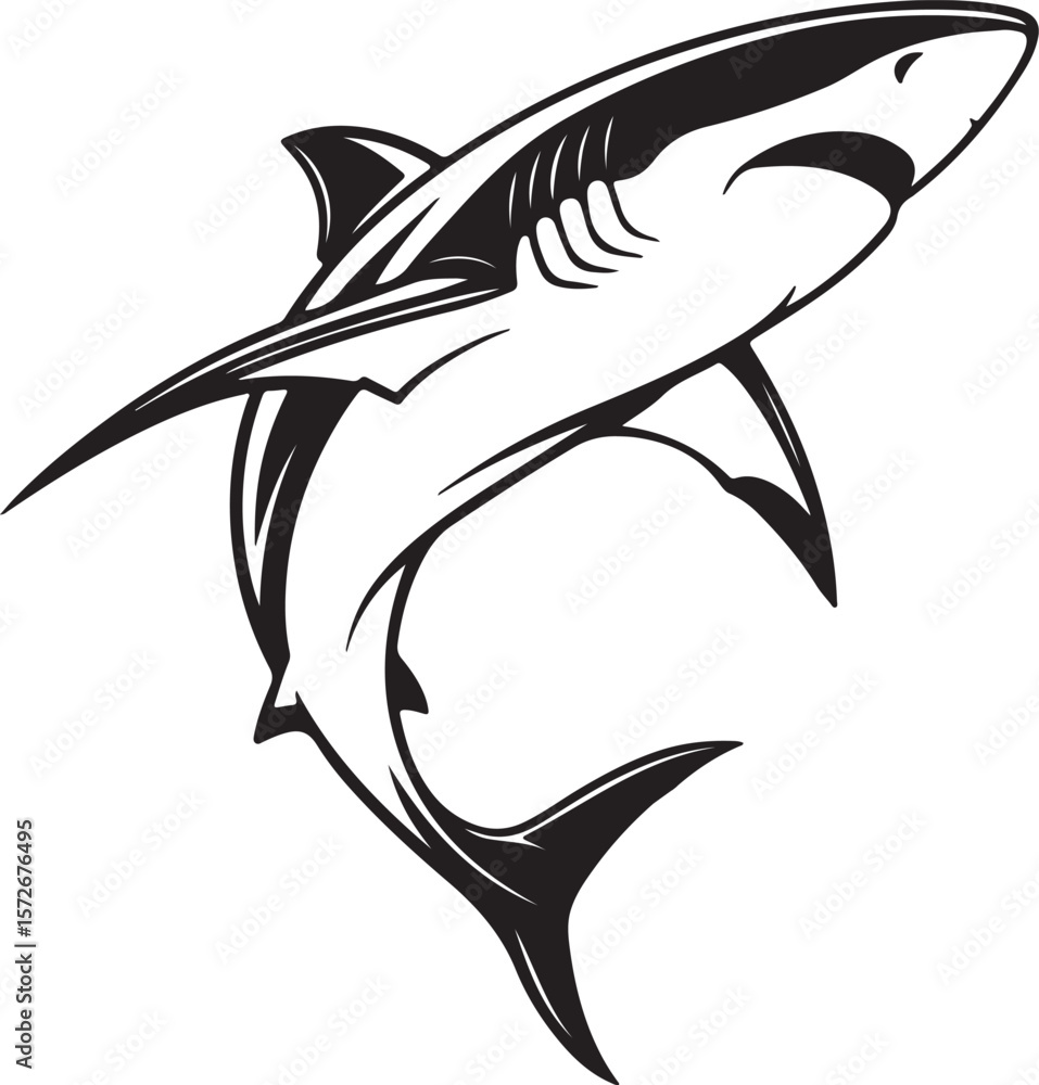 Fototapeta premium Stylized shark vector illustration, presenting a bold silhouette that captures the essence of the marine predator