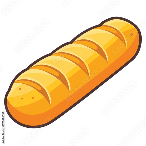 A freshly baked baguette, perfectly sliced, a delicious and simple food design on a clean white background, perfect for a bakery or cafe.