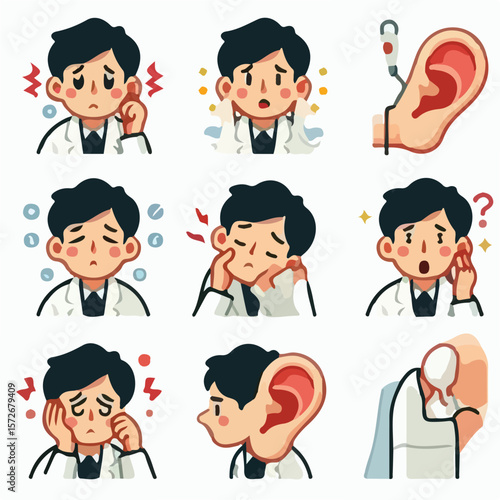 image of an earache sufferer with a simple and minimalist flat design using a white background