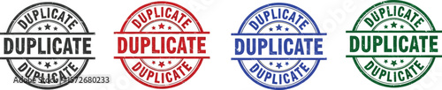Duplicate rubber stamp vector set in black red blue and green colors isolated