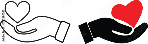 Hand Offering a Heart Icon, Vector Graphic. Hand Holding Heart Icon.