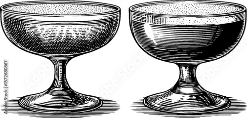 Vintage black and white engraving of whiskey glasses set for retro design