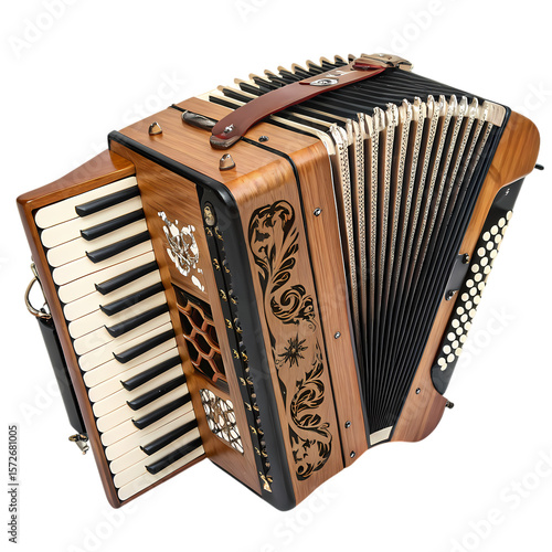 A Detailed View of a Wooden Accordion isolated on transparent baackground