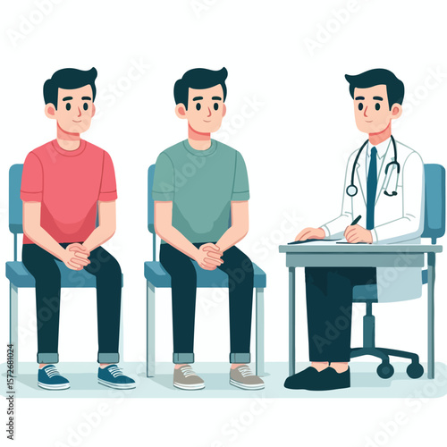 image of a patient sitting waiting for a doctor with a simple and minimalist flat design using a white background