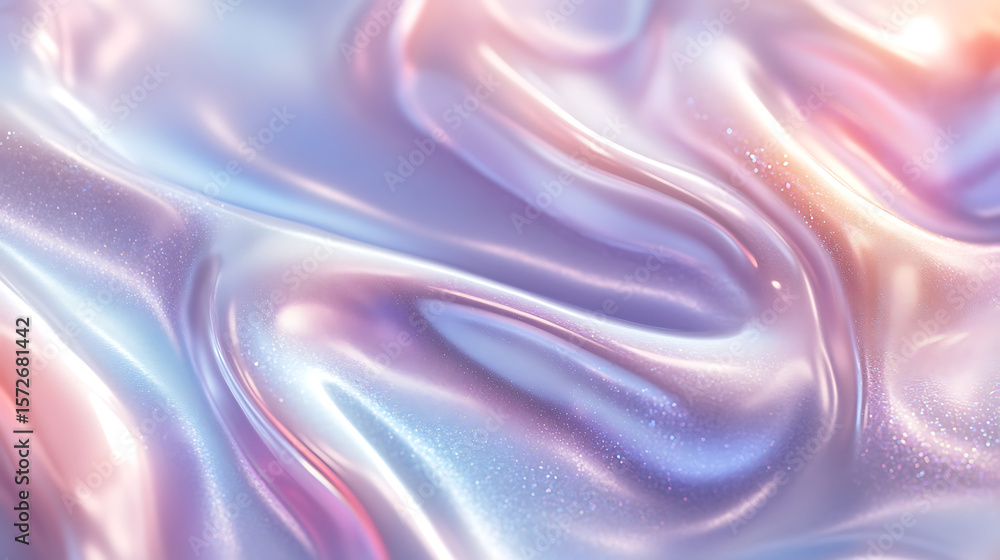 Obraz premium Detailed close-up of opalescent pearl shell texture displaying soft natural wave patterns. Simple background ideal for design use. Radiant pearl shell artwork.