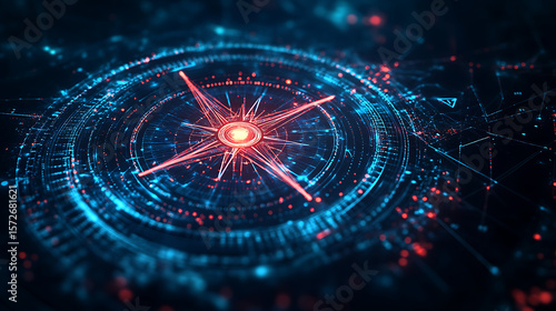 Wallpaper Mural Vectorized success navigation compass in polygonal wireframe style pointing to objective. Deep blue shadowed background. Vintage futuristic illustration. Torontodigital.ca