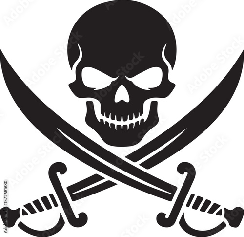Pirate Skull with Crossed Swords Silhouette Vector