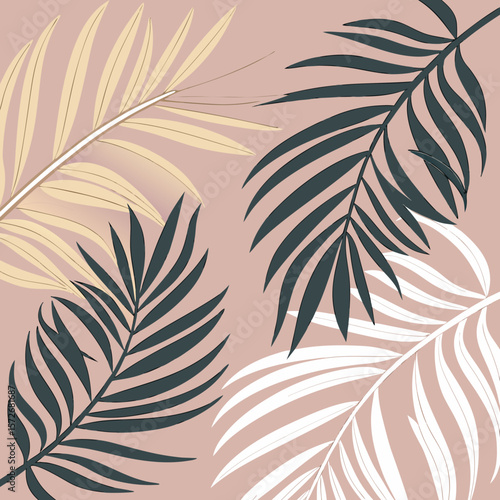 Elegant Minimalist Palm Leaf Pattern: Blush Pink, Beige, and Teal Tropical Design