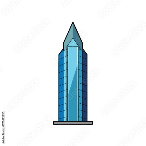 A modern blue glass skyscraper