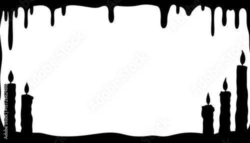 Silhouette of Gothic Candle Frame with Dripping Wax, Halloween Haunted Gravitas, Copyspace