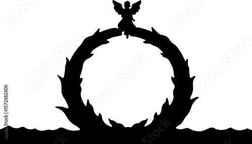 Christmas wreath with angel silhouette, festive spiritual decoration