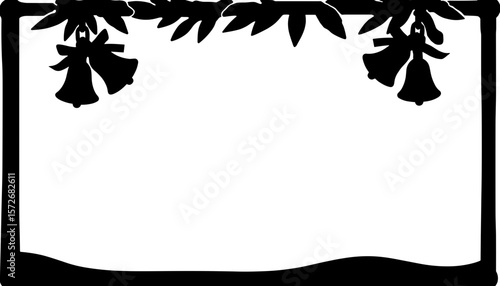 Silhouette Christmas frame with sleigh bells, festive holiday decoration, copyspace