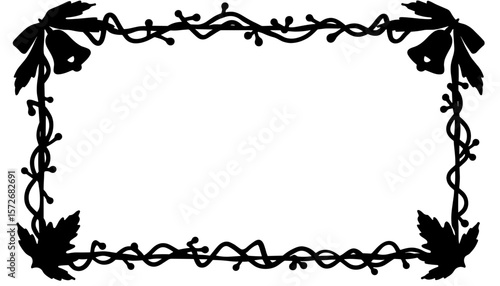 Silhouette of festive garland with bells frame, New Year holiday decoration